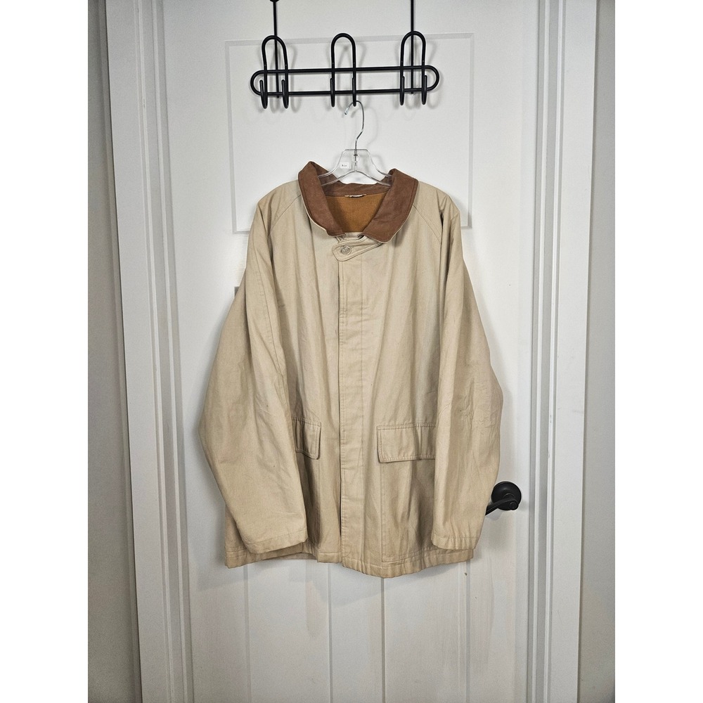 Joseph Abboud Mens Beige Canvas Barn Jacket Leather Collar Made in Italy L 3269